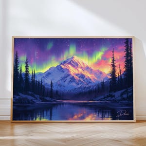 Denali Aurora Borealis Print: Alaska Mountain Landscape Art