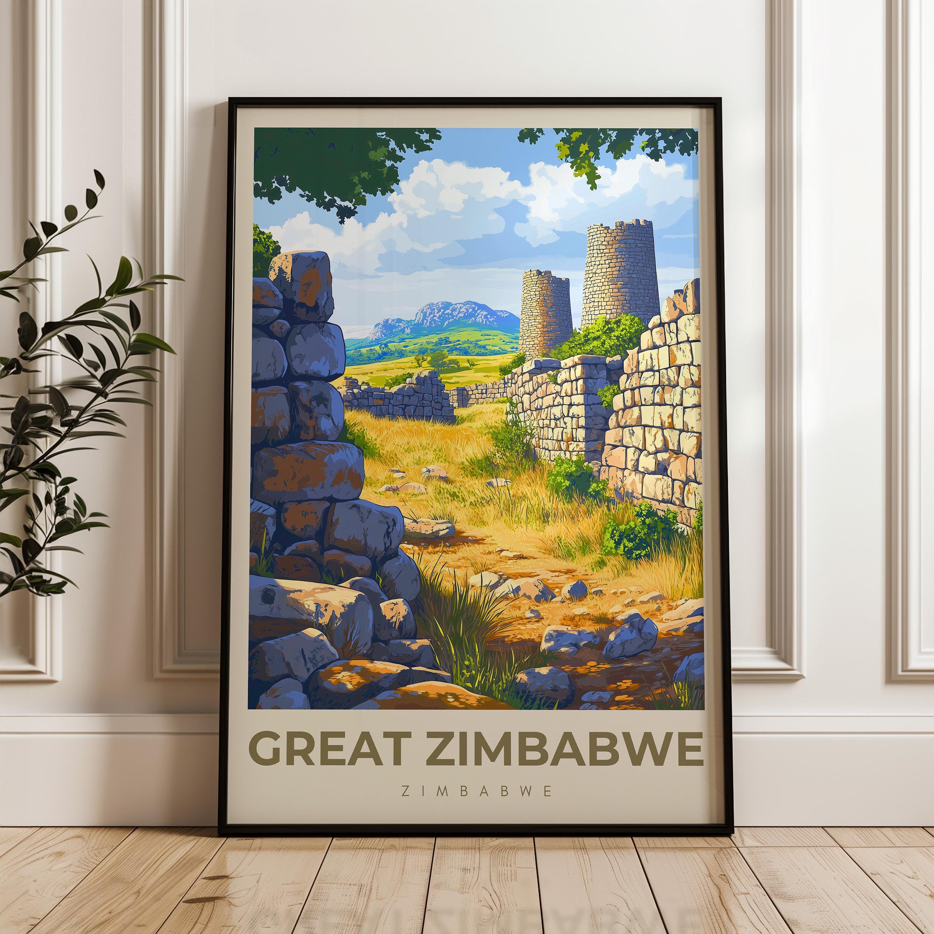 Great Zimbabwe Travel Poster - Zimbabwe Wall Art Print, African Illustration Artwork, Home & Office decor, Gift idea, Masvingo Travel print