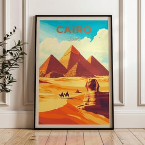 Cairo Travel Poster, Egypt Wall Art Print, Illustration Poster, Artwork, Home & Office decor, Gift idea, Giza Travel print, Pyramids poster