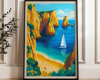 Lagos Portugal Travel Poster: Algarve Coast Illustration Art