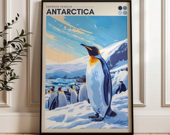 Antarctica Travel Poster: Emperor Penguin Illustration Art Print