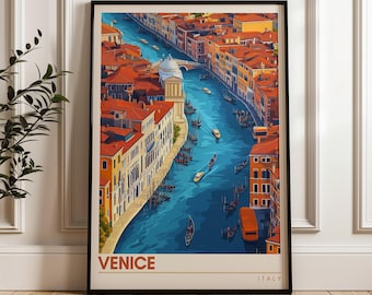 Venice Italy Travel Poster: Gondola Canal Art Print