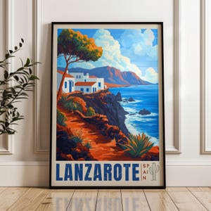 Lanzarote Travel Poster - Spain Wall Art Print, Illustration Artwork, Atlantic Home & Office decor, Canary Islands Gift idea