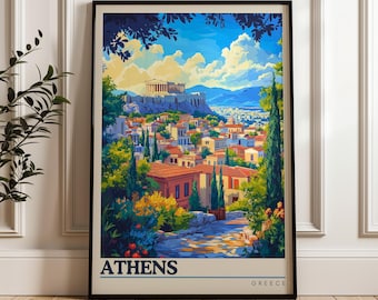 Athens Travel Poster: Acropolis Illustration, Greece Wall Art