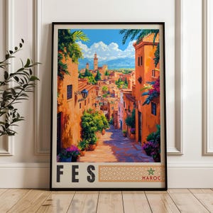 Stampa di viaggio di Fes - Poster da parete del Marocco, Illustrazione del Maghreb arabo, Decorazione per la casa e l'ufficio del Nord Africa, Idea regalo di Fez, Medina