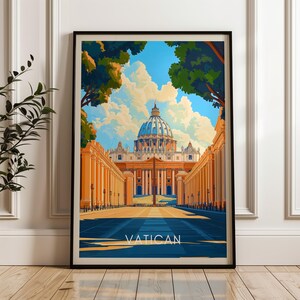 Poster di viaggio del Vaticano, stampa artistica da parete Italia, poster illustrativo, opera d'arte, arredamento per la casa e l'ufficio, idea regalo, stampa di viaggio Lazio, paesaggio urbano