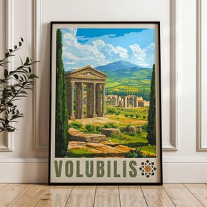 Poster di viaggio Volubilis - Stampa artistica da parete in Marocco, Illustrazione della Mauritania, Decorazione per casa e ufficio, Idea regalo, Stampa di viaggio a Meknes