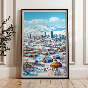 Ulaanbaatar Travel Print - Mongolia Wall Art Poster, Asia, Illustration Artwork, Tuul River Home & Office decor, Ulan Bator Gift idea