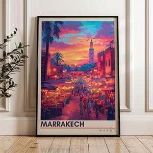 Poster di viaggio di Marrakech - Stampa artistica da parete in Marocco, Illustrazione di Medina, Decorazione per casa e ufficio, Idea regalo, Stampa di viaggio di Jemaa el-Fnaa