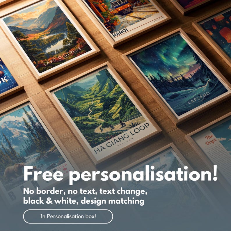 Free personalisation offered, such as no border, no text, text change, black& white or design matching