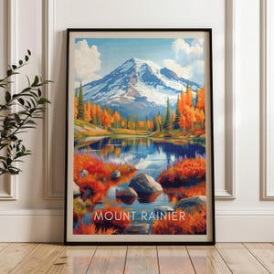 Poster de voyage Mount Rainier - impression d'art mural Washington, oeuvre d'art, décoration de maison et de bureau, idée cadeau, impression de voyage aux États-Unis