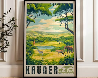 Kruger National Park Poster: South Africa Savanna Illustration Art