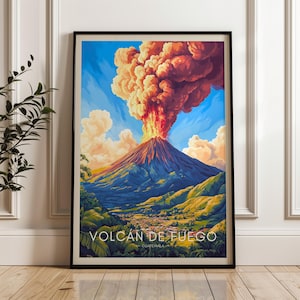 Fuego Volcano Travel Poster: Guatemala Wall Art Print