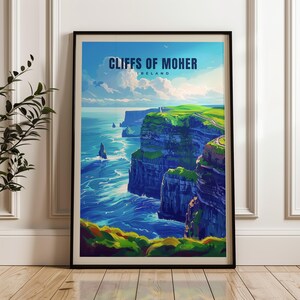 Poster di viaggio Cliffs of Moher - Stampa artistica da parete Irlanda, poster illustrativo, opera d'arte, arredamento per la casa e l'ufficio, idea regalo, stampa di viaggio sull'isola