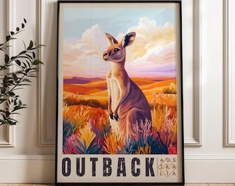 Vintage Kangaroo Travel Poster: Australian Outback Art Print