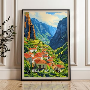 Curral das Freiras Travel Poster, Portugal Wall Art Print, Câmara Illustration Artwork, Atlantic Home & Office decor, Madeira Gift idea