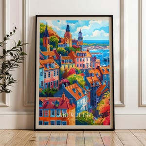 Aberdeen Scotland Travel Poster: Colorful Cityscape Art Print