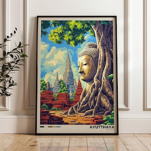 Ayutthaya Travel Poster - Thailand Wall Art Print, Illustration Poster, Artwork, Home & Office decor, Gift idea, Temple Travel print