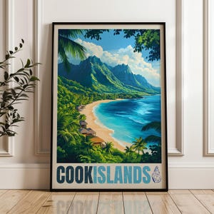 Cook Islands Travel Poster: Tropical Beach, Ocean View Art