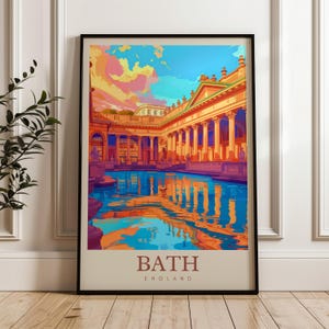 Poster di viaggio Bath - Stampa artistica da parete England, poster illustrativo, opera d'arte, arredamento per la casa e l'ufficio, idea regalo, stampa di viaggio, poster delle terme romane