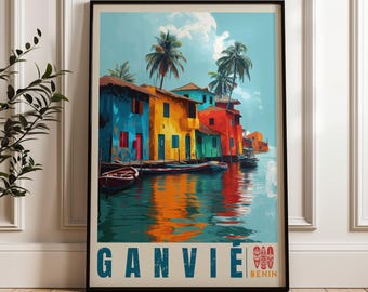 Ganvie Benin Travel Poster: Vibrant African Wall Art Print