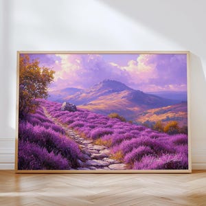 Peak District Art Print: Purple Heather Landscape, England Travel Poster