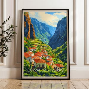 Cartel de viaje de Curral das Freiras, impresión de arte mural de Portugal, obra de arte de ilustración de Câmara, decoración atlántica para el hogar y la oficina, idea de regalo de Madeira