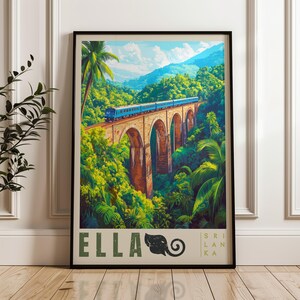 Poster de voyage Ella - impression d'art mural Sri Lanka, oeuvre d'art d'illustration de train, décoration de maison et de bureau, idée cadeau, impression de voyage sur le pont des neuf arches