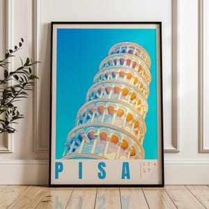 Pisa Travel Poster: Leaning Tower Illustration, Tuscany Wall Art