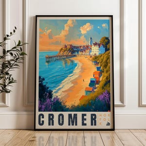 Cromer Travel Print - England Wall Art Framed Poster, Coastal Illustration Artwork, UK Seaside Home & Office decor, Norfolk Beach Gift idea