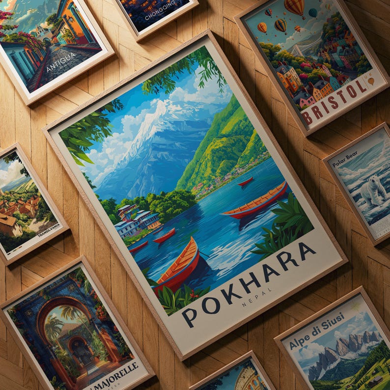 Pokhara Nepal Travel Poster: Annapurna & Phewa Lake Art Print image 3