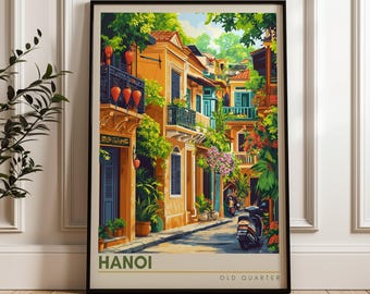 Hanoi Travel Poster: Scooter Illustration, Vietnam Wall Art Print