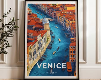 Venice Italy Travel Poster: Gondola Canal Art Print