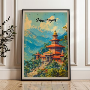 Póster de viaje al Himalaya: impresión de arte mural de Nepal, póster de ilustración, obra de arte, decoración del hogar y la oficina, idea de regalo, impresión de viaje, póster de montaña