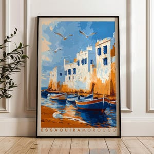 Stampa di viaggio di Essaouira - Poster da parete del Marocco, illustrazione araba, arredamento per la casa e l'ufficio di Marrakech Safi, idea regalo per l'Oceano Atlantico