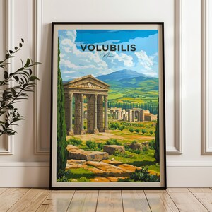 Poster di viaggio Volubilis - Stampa artistica da parete in Marocco, Illustrazione della Mauritania, Decorazione per casa e ufficio, Idea regalo, Stampa di viaggio a Meknes