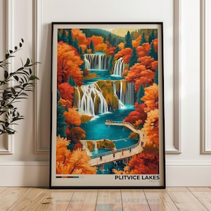 Plitvice Lakes Travel Poster: Croatia National Park Wall Art