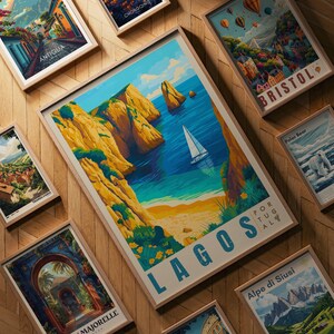 ラゴス（ポルトガル）旅行ポスター：アルガルヴェ海岸イラストアート 画像 3