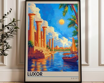 Luxor Egypt Travel Poster: Nile River Temple Art Print