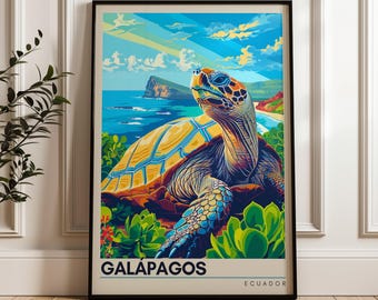 ガラパゴス諸島旅行ポスター：エクアドルのウミガメのアートプリント