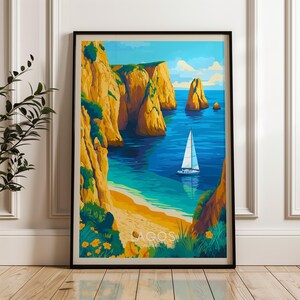 Impresión de viaje a Lagos: póster de arte mural de Portugal, ilustración de Faro, decoración para el hogar y la oficina en la costa atlántica, idea de regalo para el Algarve