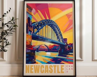 Newcastle Travel Poster: England Cityscape Wall Art Print