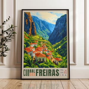 Cartel de viaje de Curral das Freiras, impresión de arte mural de Portugal, obra de arte de ilustración de Câmara, decoración atlántica para el hogar y la oficina, idea de regalo de Madeira
