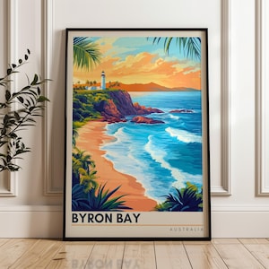 Poster di viaggio di Byron Bay - Stampa artistica da parete in Australia, illustrazione di spiaggia, arredamento per casa e ufficio, idea regalo, stampa di viaggio nel Nuovo Galles del Sud