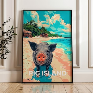 Poster di viaggio Koh Mudsum - Stampa artistica da parete Thailandia, Illustrazione per zaino in spalla, Decorazione per casa e ufficio Koh Samui, Idea regalo Pig Island