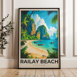 Railay Beach Travel Poster: Thailand Tropical Illustration