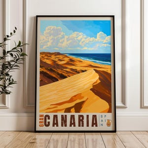 Poster di viaggio di Gran Canaria - Stampa artistica da parete in Spagna, illustrazione, arredamento per la casa e l'ufficio sull'Atlantico, idea regalo per le Isole Canarie