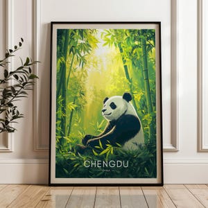 Chengdu Reise Poster - China Wall Art Print, Sichuan Illustration Kunstwerk Haus & Büro Dekor, Geschenkidee, Panda Bär Reisedruck
