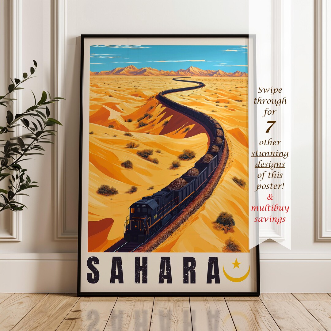 Sahara Desert Travel Poster, Mauritania Wall Art Print, Illustration