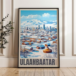 Ulaanbaatar Travel Print - Mongolia Wall Art Poster, Asia, Illustration Artwork, Tuul River Home & Office decor, Ulan Bator Gift idea